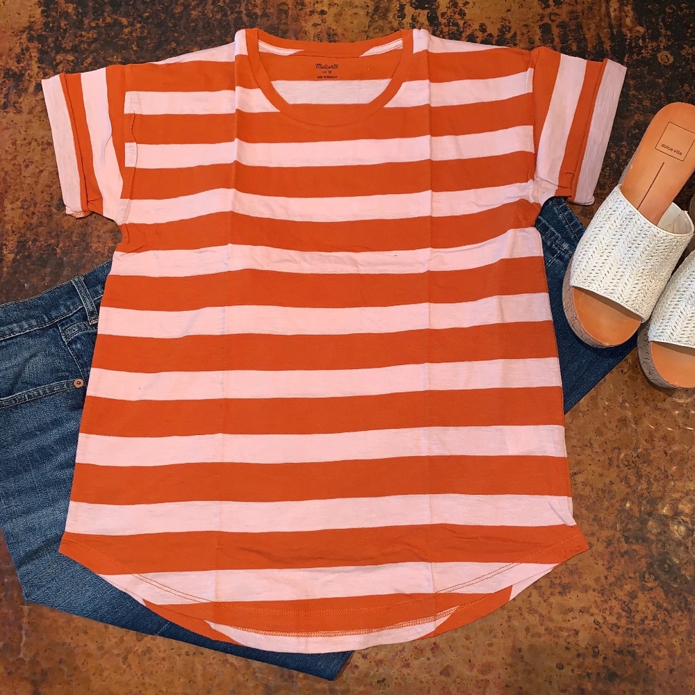 NWT Madewell Whisper Cotton Crew in Rugby Stripe - Picture 2 of 5